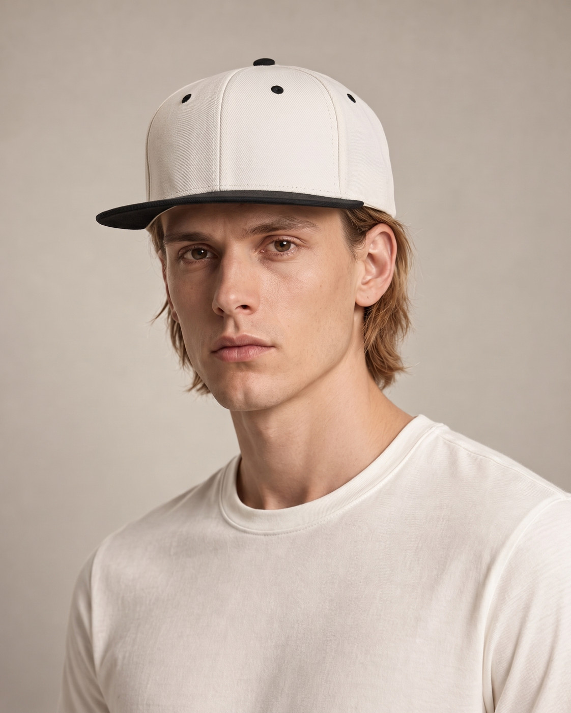 Кепка з прямим козирком snapback біла з чорним козирком