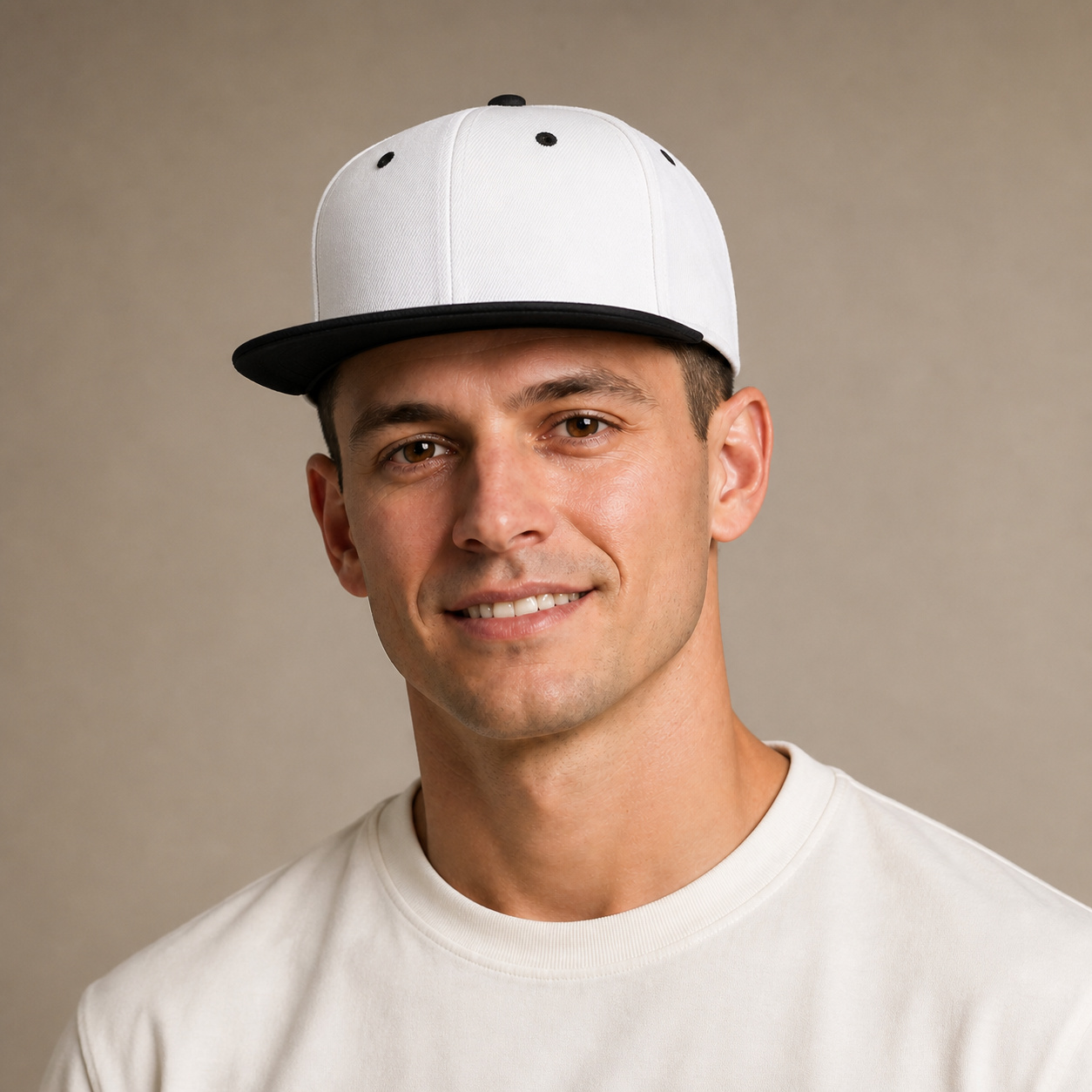 Кепка з прямим козирком snapback біла з чорним козирком